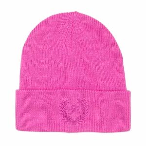 Pink Rib Knit Beanie Embroidered Logo Brand New Pink Berry One Size